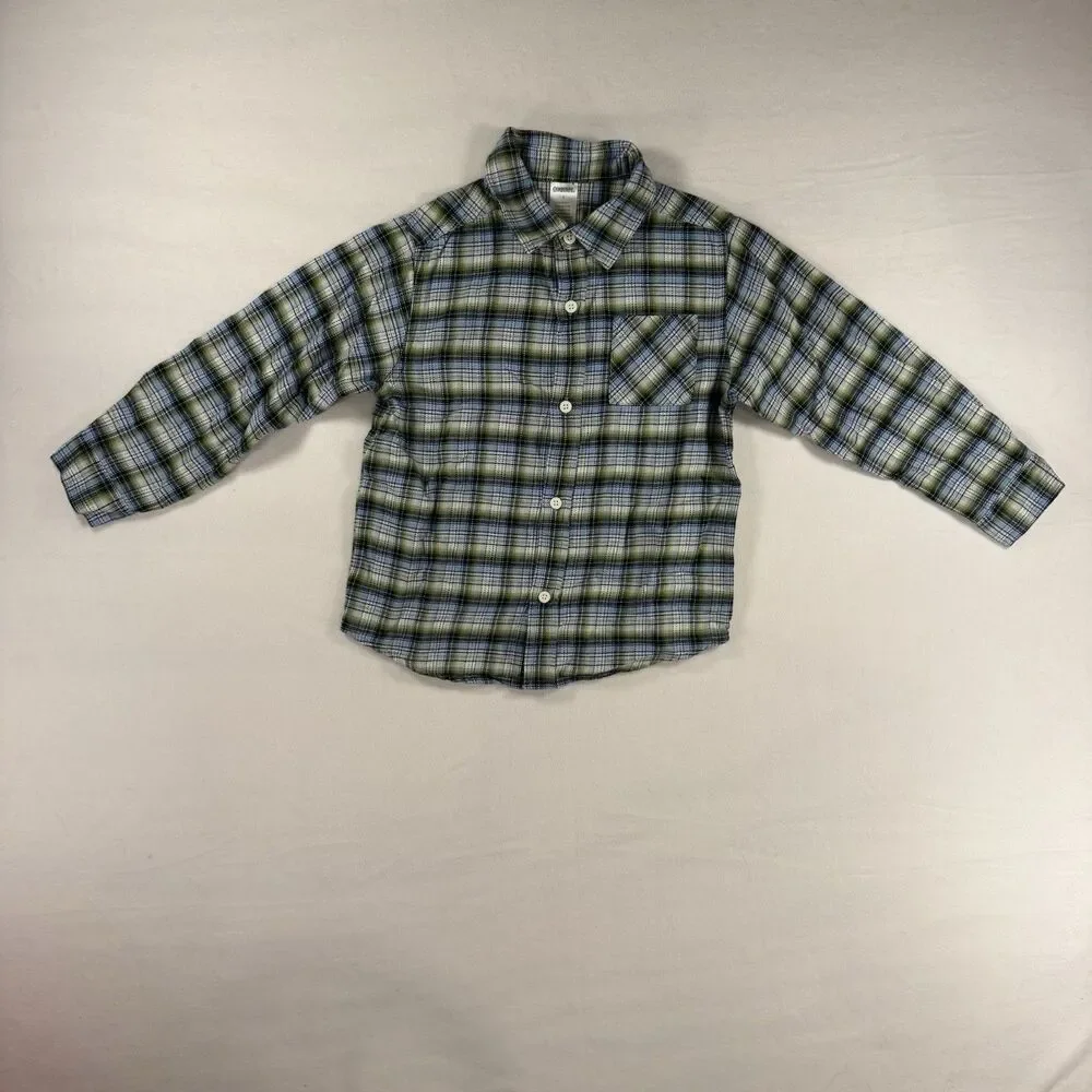 Gymboree Boys’s Size 5 Flannel Plaid Long-Sleeve Shirt Green/Blue/White